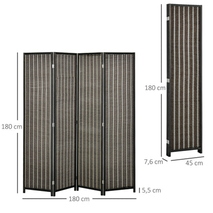 4-Panel Room Divider 180 x 180 cm Bamboo Privacy Screen Partition Foldable Room Separator Standing Wall for Living Room Brown