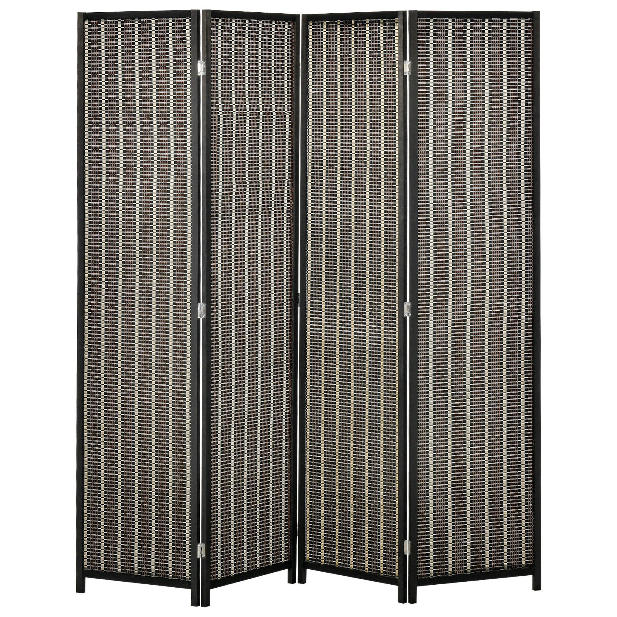 4-Panel Room Divider 180 x 180 cm Bamboo Privacy Screen Partition Foldable Room Separator Standing Wall for Living Room Brown