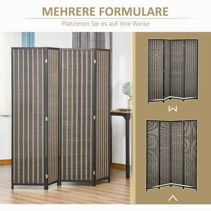 4-Panel Room Divider 180 x 180 cm Bamboo Privacy Screen Partition Foldable Room Separator Standing Wall for Living Room Brown