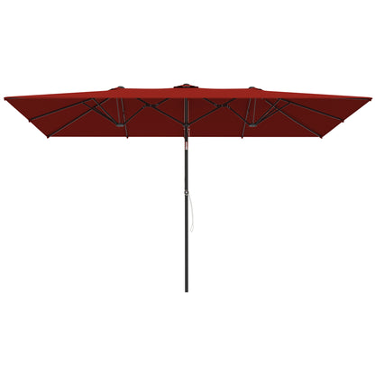 Double Rectangular Patio Umbrella, 5' x 9.7' (59" x 116"), Adjustable Height & Tilt, Wine Red