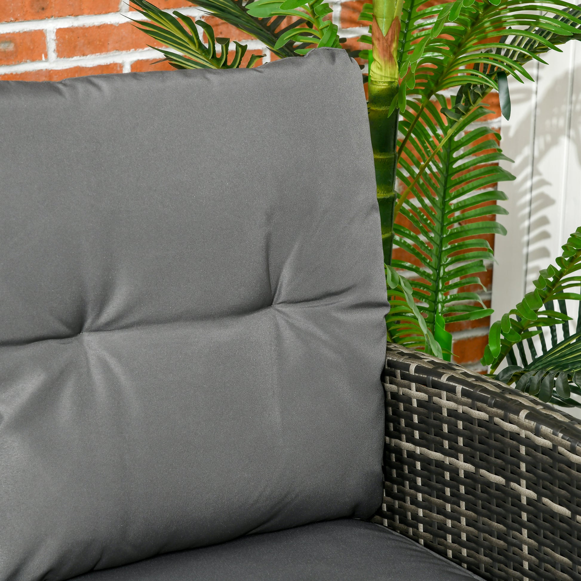 6-Piece Outdoor Rattan Garden Furniture Set with 3-Seater Sofa Armchairs Cushions Stools and Coffee Table for Patio Gray