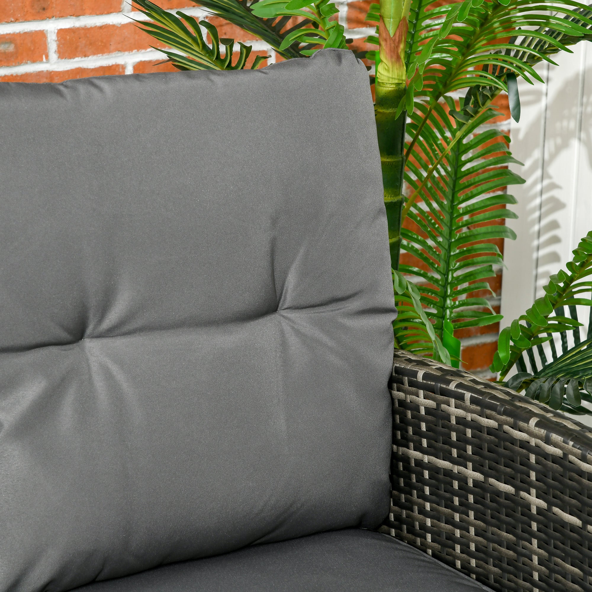 6-Piece Outdoor Rattan Garden Furniture Set with 3-Seater Sofa Armchairs Cushions Stools and Coffee Table for Patio Gray