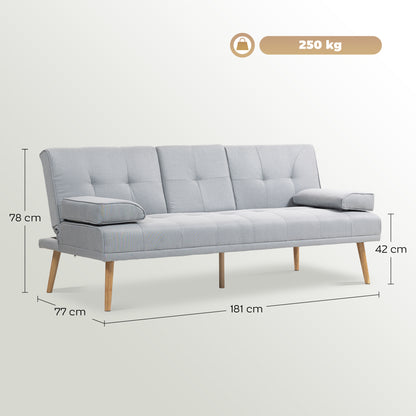 Sofa Bed, 3-Seater Sofa, Futon Bed with Foldable Table, Fabric Sofa with Linen Look, Sleeper Couch with Cup Holder, in Scandinavian Design, Holds up to 250 kg, Light Gray