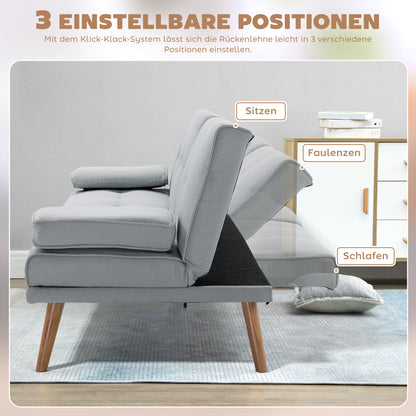 Sofa Bed, 3-Seater Sofa, Futon Bed with Foldable Table, Fabric Sofa with Linen Look, Sleeper Couch with Cup Holder, in Scandinavian Design, Holds up to 250 kg, Light Gray