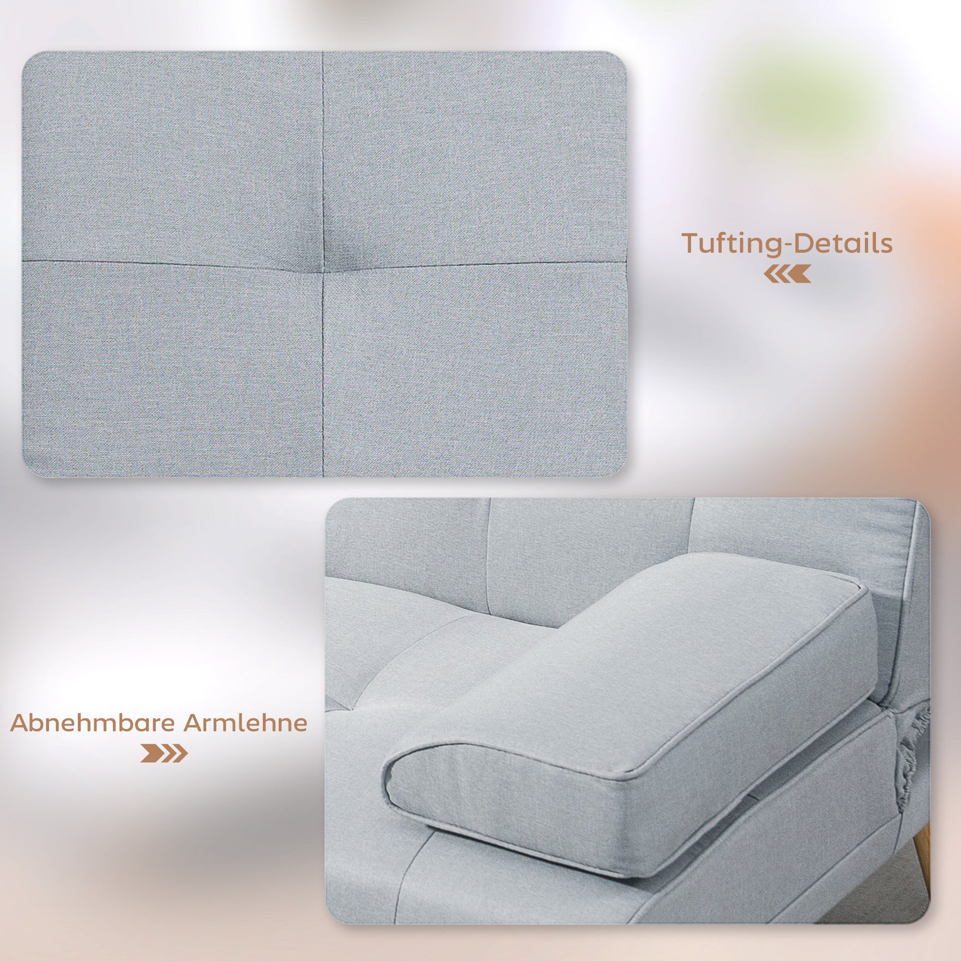 Sofa Bed, 3-Seater Sofa, Futon Bed with Foldable Table, Fabric Sofa with Linen Look, Sleeper Couch with Cup Holder, in Scandinavian Design, Holds up to 250 kg, Light Gray