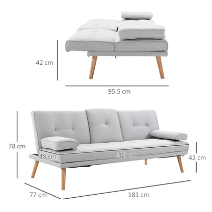 Sofa Bed, 3-Seater Sofa, Futon Bed with Foldable Table, Fabric Sofa with Linen Look, Sleeper Couch with Cup Holder, in Scandinavian Design, Holds up to 250 kg, Light Gray