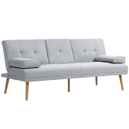 Sofa Bed, 3-Seater Sofa, Futon Bed with Foldable Table, Fabric Sofa with Linen Look, Sleeper Couch with Cup Holder, in Scandinavian Design, Holds up to 250 kg, Light Gray