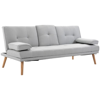 Sofa Bed, 3-Seater Sofa, Futon Bed with Foldable Table, Fabric Sofa with Linen Look, Sleeper Couch with Cup Holder, in Scandinavian Design, Holds up to 250 kg, Light Gray