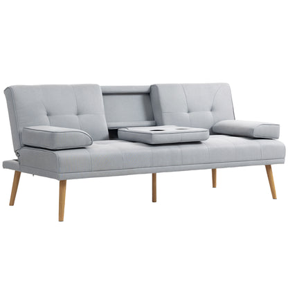 Sofa Bed, 3-Seater Sofa, Futon Bed with Foldable Table, Fabric Sofa with Linen Look, Sleeper Couch with Cup Holder, in Scandinavian Design, Holds up to 250 kg, Light Gray