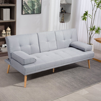 Sofa Bed, 3-Seater Sofa, Futon Bed with Foldable Table, Fabric Sofa with Linen Look, Sleeper Couch with Cup Holder, in Scandinavian Design, Holds up to 250 kg, Light Gray
