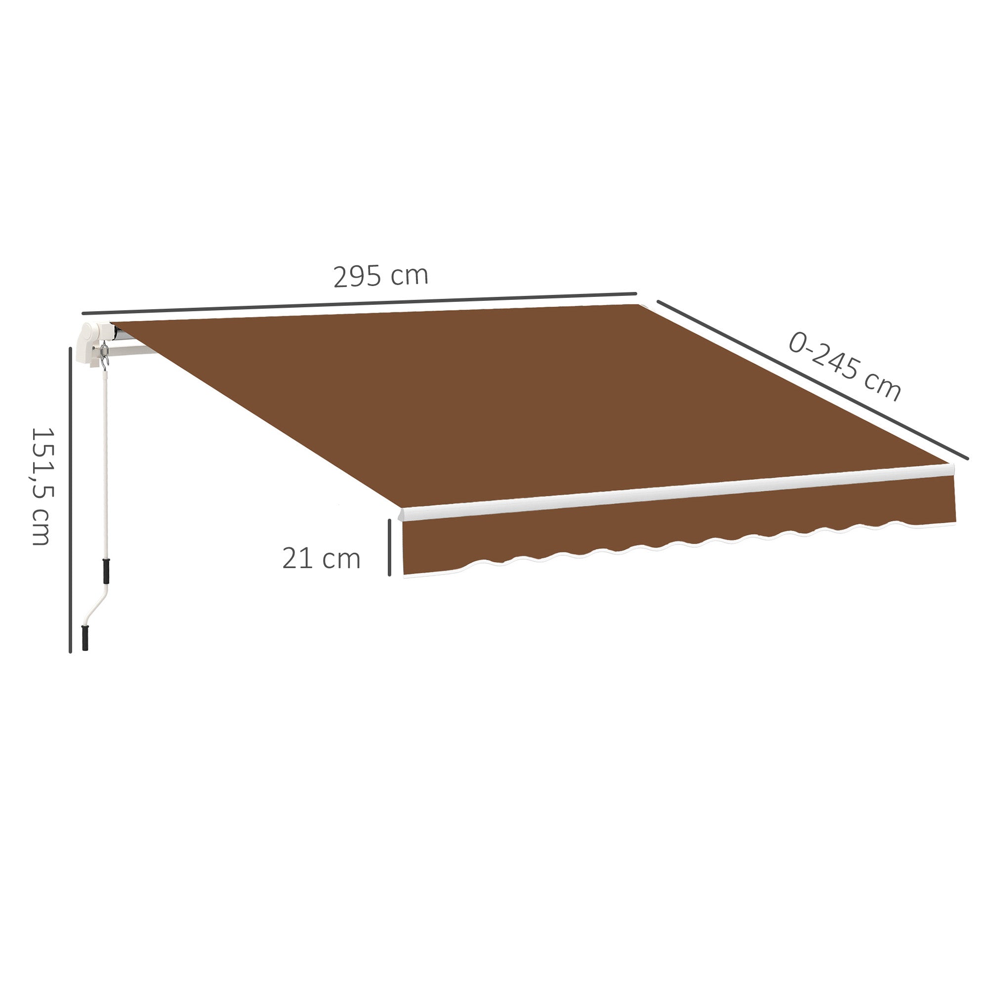 Retractable Manual Awning 3x2.5 m Balcony Awning with Waterproof and Anti-UV Metal Crank Outdoor Roll-Up Awning for Garden Terrace Windows Brown