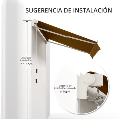 Retractable Manual Awning 3x2.5 m Balcony Awning with Waterproof and Anti-UV Metal Crank Outdoor Roll-Up Awning for Garden Terrace Windows Brown