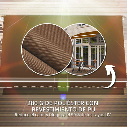 Retractable Manual Awning 3x2.5 m Balcony Awning with Waterproof and Anti-UV Metal Crank Outdoor Roll-Up Awning for Garden Terrace Windows Brown