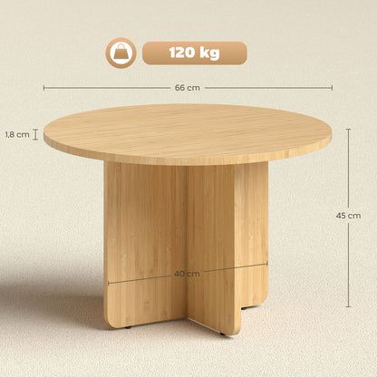 Round Bamboo Coffee Table Ø26 in Modern Living Room Table with Cross Base, Supports up to 265 lb, Natural