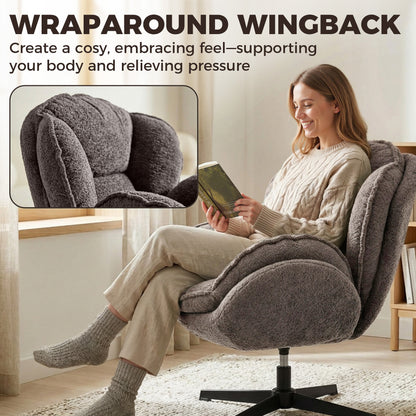 Wingback Swivel Lounge Chair, Padded Velvet-Feel Upholstery, Metal Legs, Comfortable Relax Chair for Living Room & Bedroom, Gray