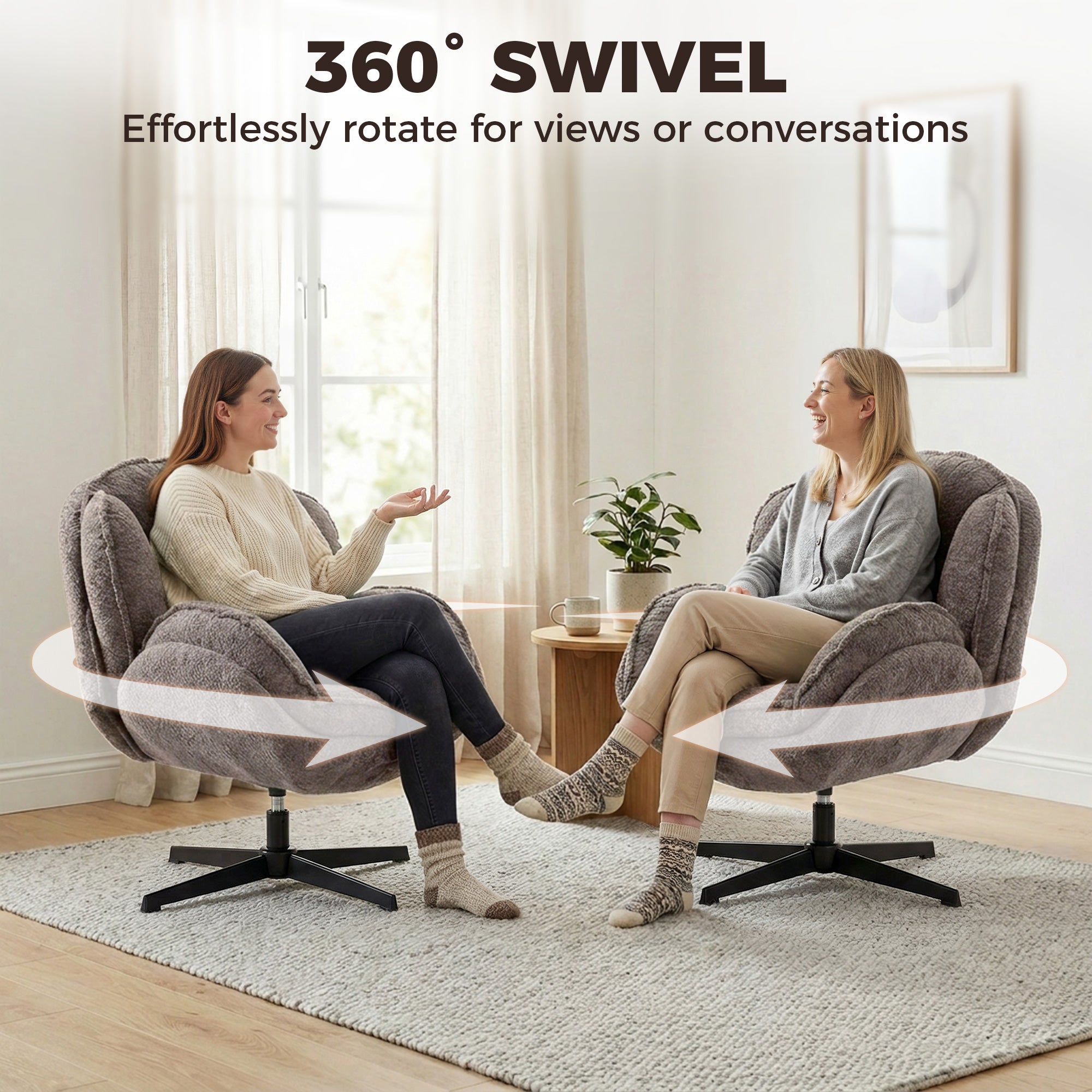 Wingback Swivel Lounge Chair, Padded Velvet-Feel Upholstery, Metal Legs, Comfortable Relax Chair for Living Room & Bedroom, Gray
