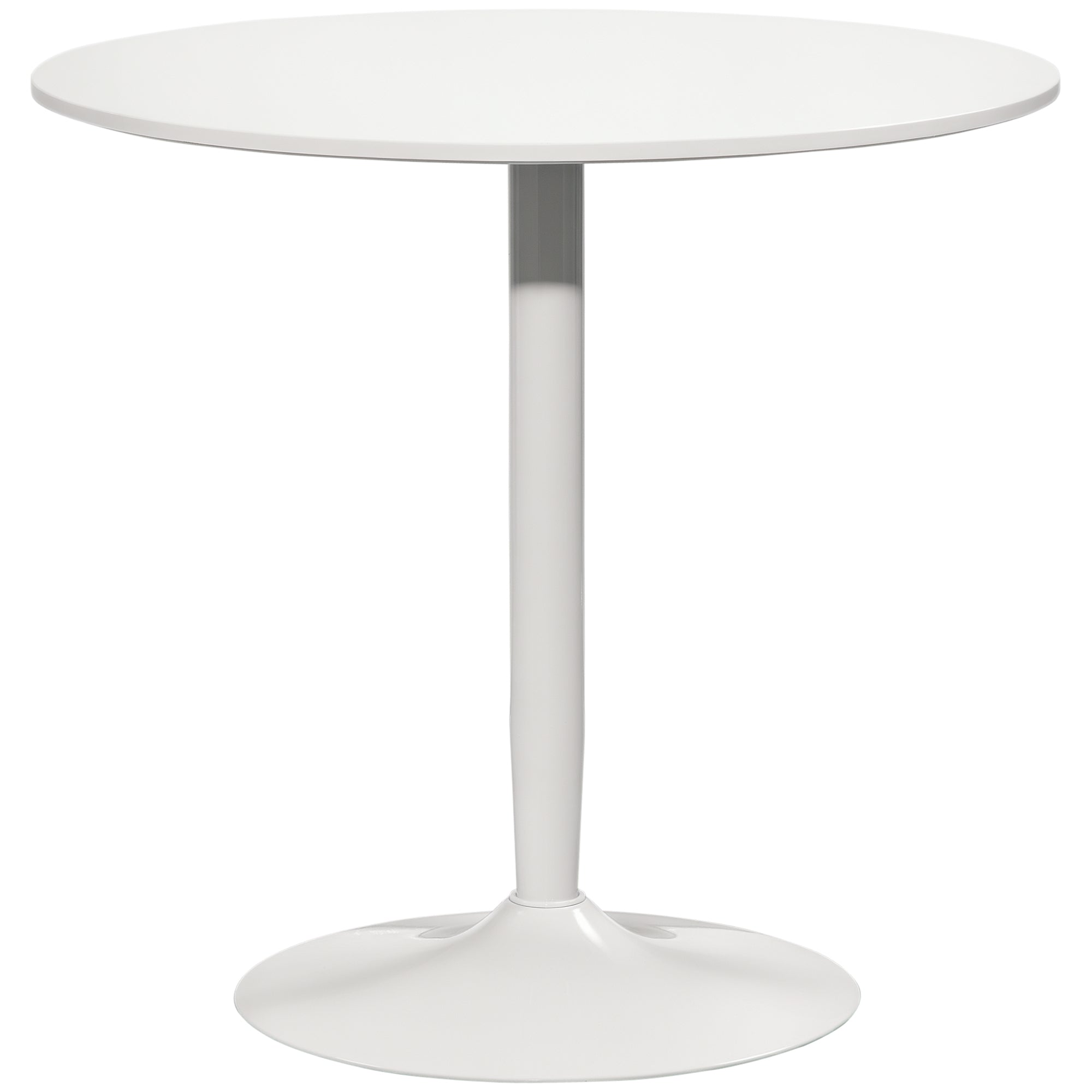 Dining Table, Round Kitchen Table, Modern Dining Table for 2 Persons, Bar Table with Steel Base, Non-Slip Footrest, Coffee Table for Living Room, Ø80 x 75 cm, White