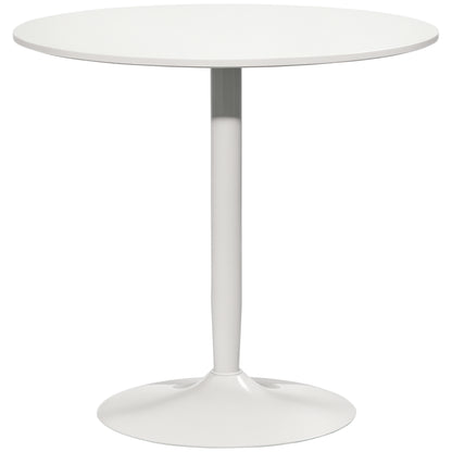 Dining Table, Round Kitchen Table, Modern Dining Table for 2 Persons, Bar Table with Steel Base, Non-Slip Footrest, Coffee Table for Living Room, Ø80 x 75 cm, White