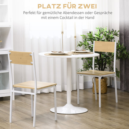 Dining Table, Round Kitchen Table, Modern Dining Table for 2 Persons, Bar Table with Steel Base, Non-Slip Footrest, Coffee Table for Living Room, Ø80 x 75 cm, White