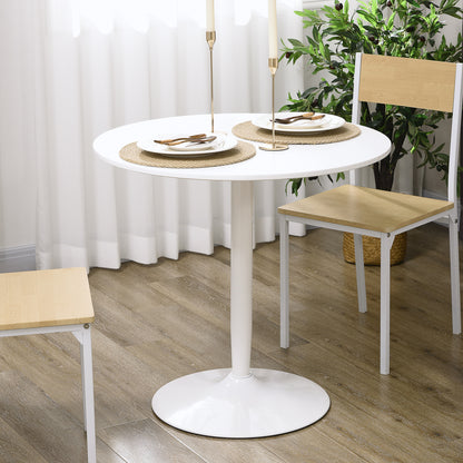 Dining Table, Round Kitchen Table, Modern Dining Table for 2 Persons, Bar Table with Steel Base, Non-Slip Footrest, Coffee Table for Living Room, Ø80 x 75 cm, White