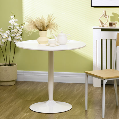Dining Table, Round Kitchen Table, Modern Dining Table for 2 Persons, Bar Table with Steel Base, Non-Slip Footrest, Coffee Table for Living Room, Ø80 x 75 cm, White