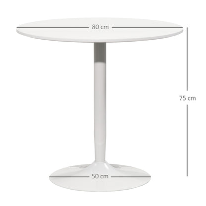 Dining Table, Round Kitchen Table, Modern Dining Table for 2 Persons, Bar Table with Steel Base, Non-Slip Footrest, Coffee Table for Living Room, Ø80 x 75 cm, White