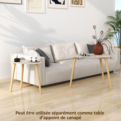 Set of 2 Scandinavian design nested coffee tables with wooden legs and wooden top, natural look