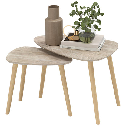 Set of 2 Scandinavian design nested coffee tables with wooden legs and wooden top, natural look