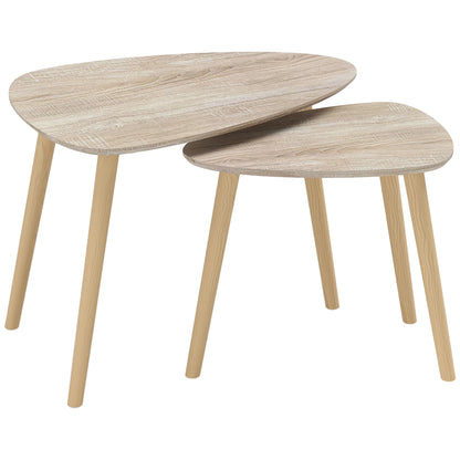 Set of 2 Scandinavian design nested coffee tables with wooden legs and wooden top, natural look