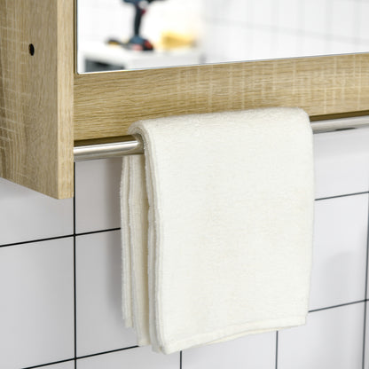 Bathroom Cabinet with Mirror, Wall-mounted Toilet Cabinet, Bathroom Mirror with Storage, Towel Rack, 3 Niches, Cupboard and Adjustable Shelf, 80x15x90 cm Natural