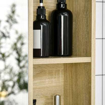 Bathroom Cabinet with Mirror, Wall-mounted Toilet Cabinet, Bathroom Mirror with Storage, Towel Rack, 3 Niches, Cupboard and Adjustable Shelf, 80x15x90 cm Natural