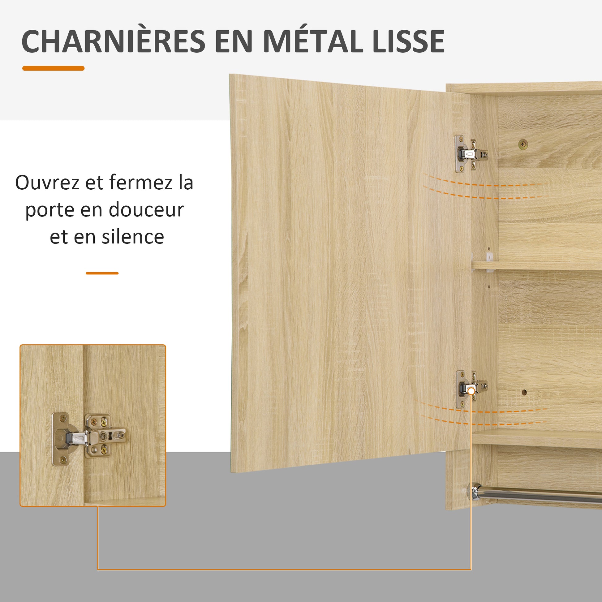 Bathroom Cabinet with Mirror, Wall-mounted Toilet Cabinet, Bathroom Mirror with Storage, Towel Rack, 3 Niches, Cupboard and Adjustable Shelf, 80x15x90 cm Natural