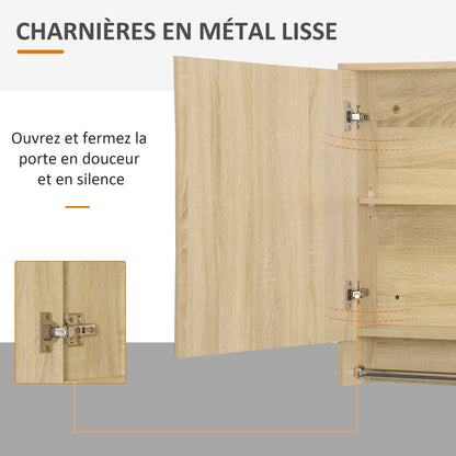 Bathroom Cabinet with Mirror, Wall-mounted Toilet Cabinet, Bathroom Mirror with Storage, Towel Rack, 3 Niches, Cupboard and Adjustable Shelf, 80x15x90 cm Natural