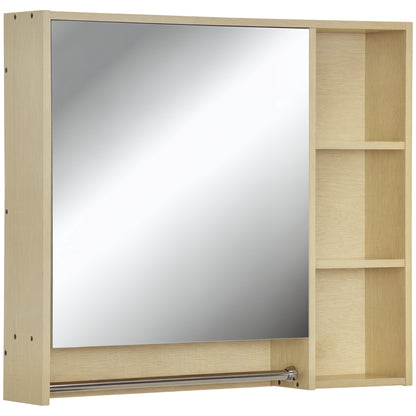 Bathroom Cabinet with Mirror, Wall-mounted Toilet Cabinet, Bathroom Mirror with Storage, Towel Rack, 3 Niches, Cupboard and Adjustable Shelf, 80x15x90 cm Natural
