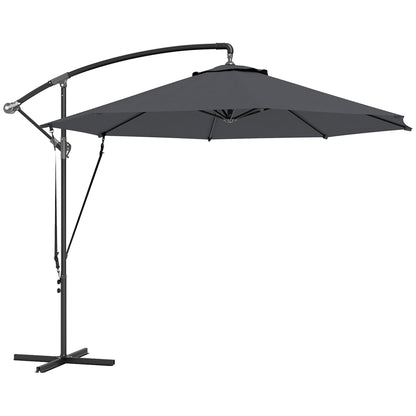 Offset Umbrella Ø 290 cm Garden Parasol with Cross Base Crank Umbrella Cover and Anti-UV 50+ Wind Rope Umbrella for Terrace Patio Dark Gray
