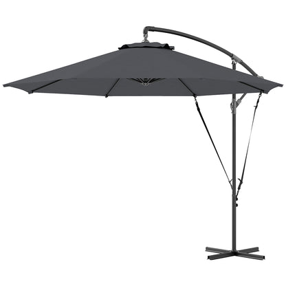 Offset Umbrella Ø 290 cm Garden Parasol with Cross Base Crank Umbrella Cover and Anti-UV 50+ Wind Rope Umbrella for Terrace Patio Dark Gray