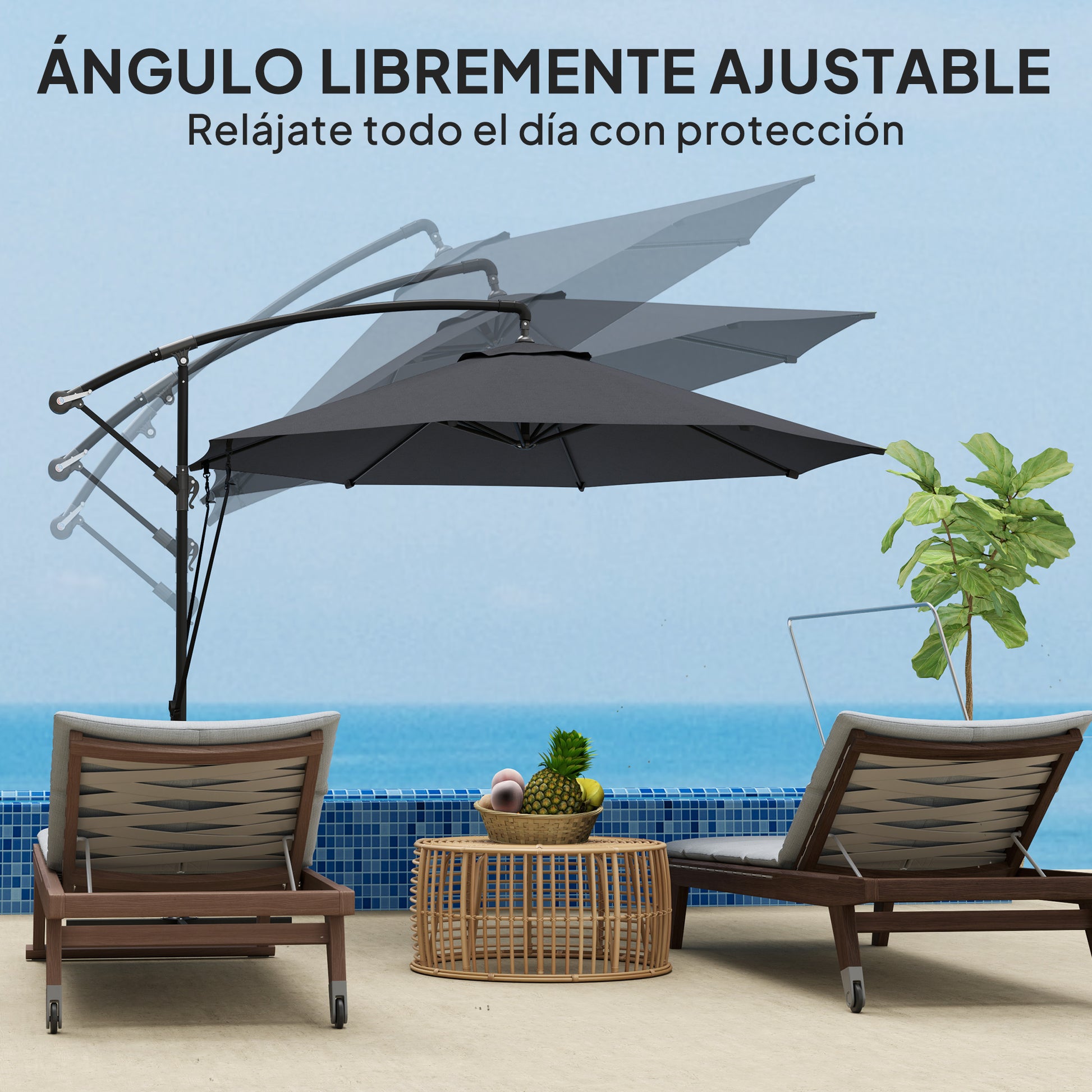 Offset Umbrella Ø 290 cm Garden Parasol with Cross Base Crank Umbrella Cover and Anti-UV 50+ Wind Rope Umbrella for Terrace Patio Dark Gray
