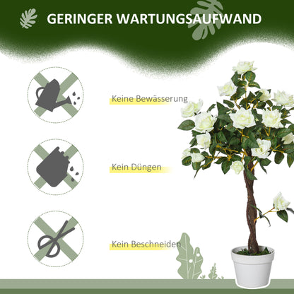 Large Artificial Rose Plant 90cm Artificial Plant, Plastic Artificial Rose Tree in Pot, Realistic Artificial Tree for Living Room Bedroom Office Modern Decoration Gift