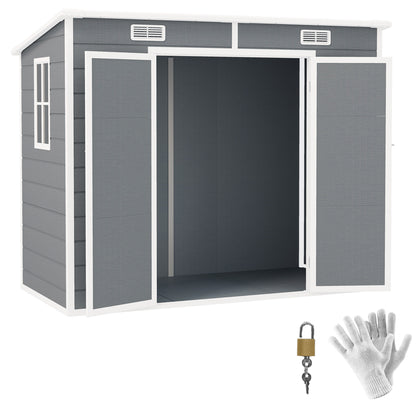 Tool Shed 2.54m², Waterproof Garden House with Floor Pent Roof, 238x125x183/165 cm, Tool Shed with Lockable Door, Window Bike Garage Garden Cabinet made of Aluminum, for Backyard, Garden, Gray