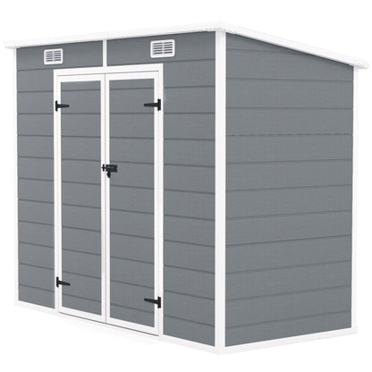 Tool Shed 2.54m², Waterproof Garden House with Floor Pent Roof, 238x125x183/165 cm, Tool Shed with Lockable Door, Window Bike Garage Garden Cabinet made of Aluminum, for Backyard, Garden, Gray