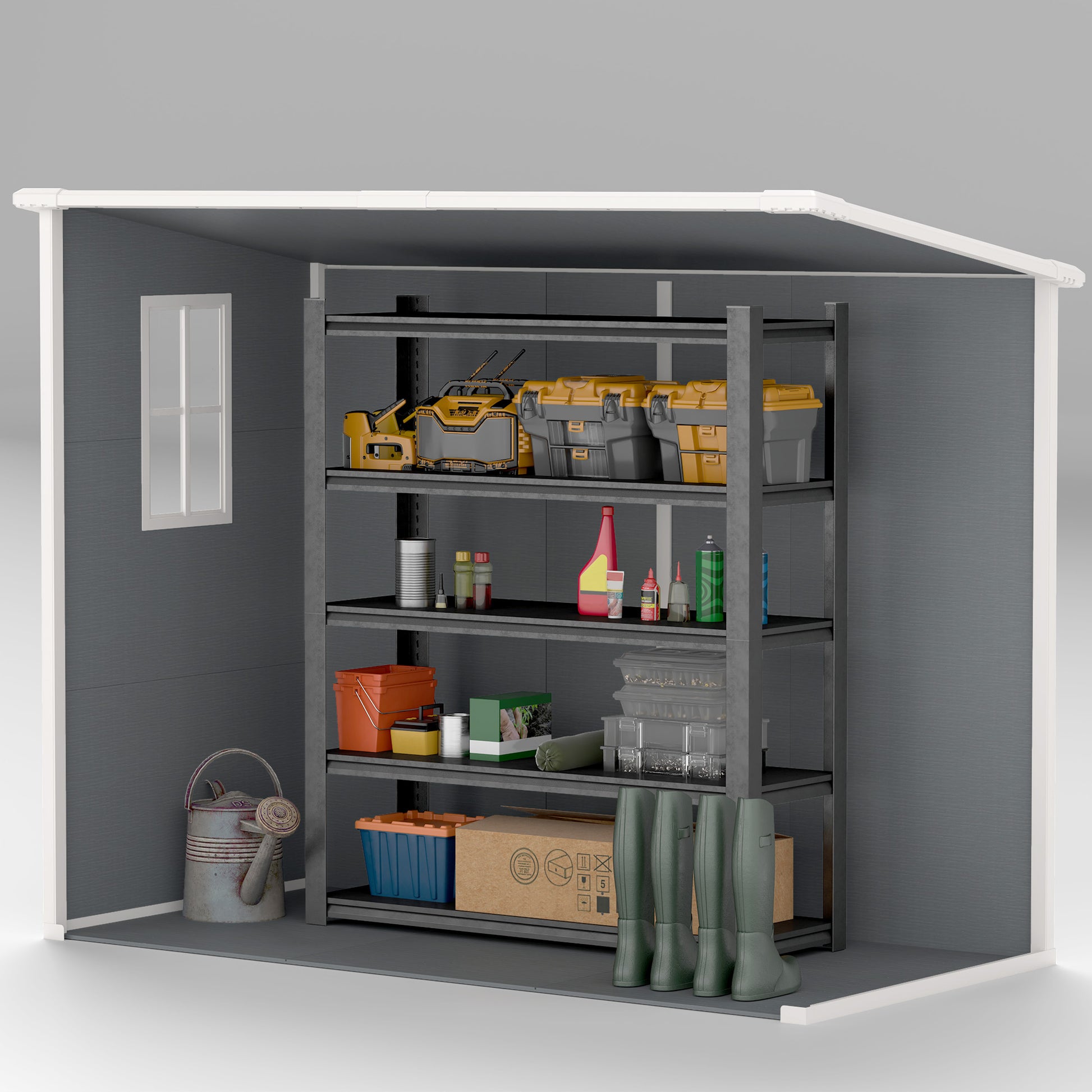 Tool Shed 2.54m², Waterproof Garden House with Floor Pent Roof, 238x125x183/165 cm, Tool Shed with Lockable Door, Window Bike Garage Garden Cabinet made of Aluminum, for Backyard, Garden, Gray