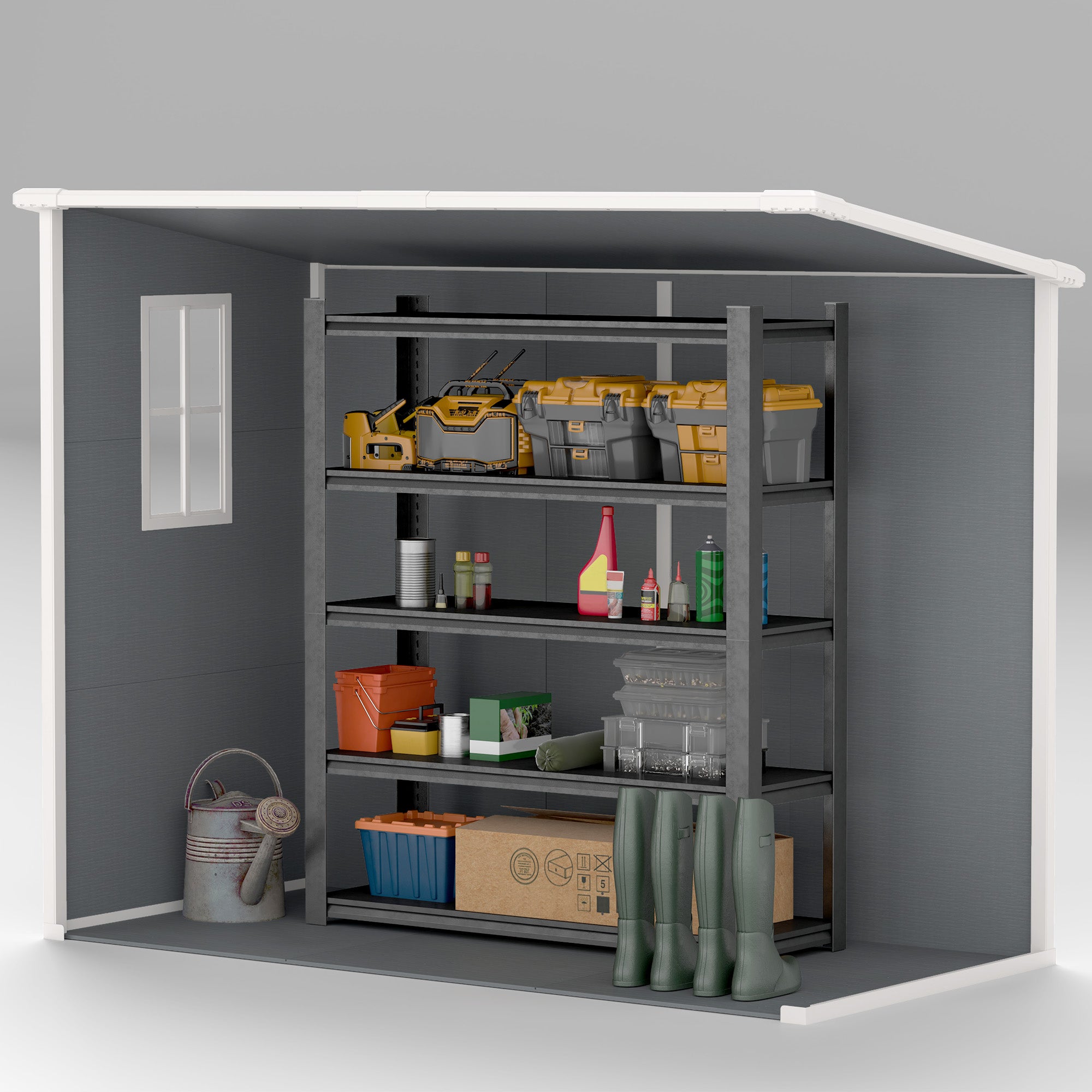 Tool Shed 2.54m², Waterproof Garden House with Floor Pent Roof, 238x125x183/165 cm, Tool Shed with Lockable Door, Window Bike Garage Garden Cabinet made of Aluminum, for Backyard, Garden, Gray