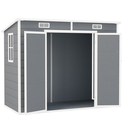 Tool Shed 2.54m², Waterproof Garden House with Floor Pent Roof, 238x125x183/165 cm, Tool Shed with Lockable Door, Window Bike Garage Garden Cabinet made of Aluminum, for Backyard, Garden, Gray