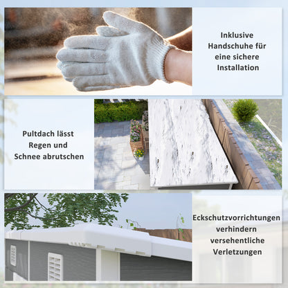 Tool Shed 2.54m², Waterproof Garden House with Floor Pent Roof, 238x125x183/165 cm, Tool Shed with Lockable Door, Window Bike Garage Garden Cabinet made of Aluminum, for Backyard, Garden, Gray