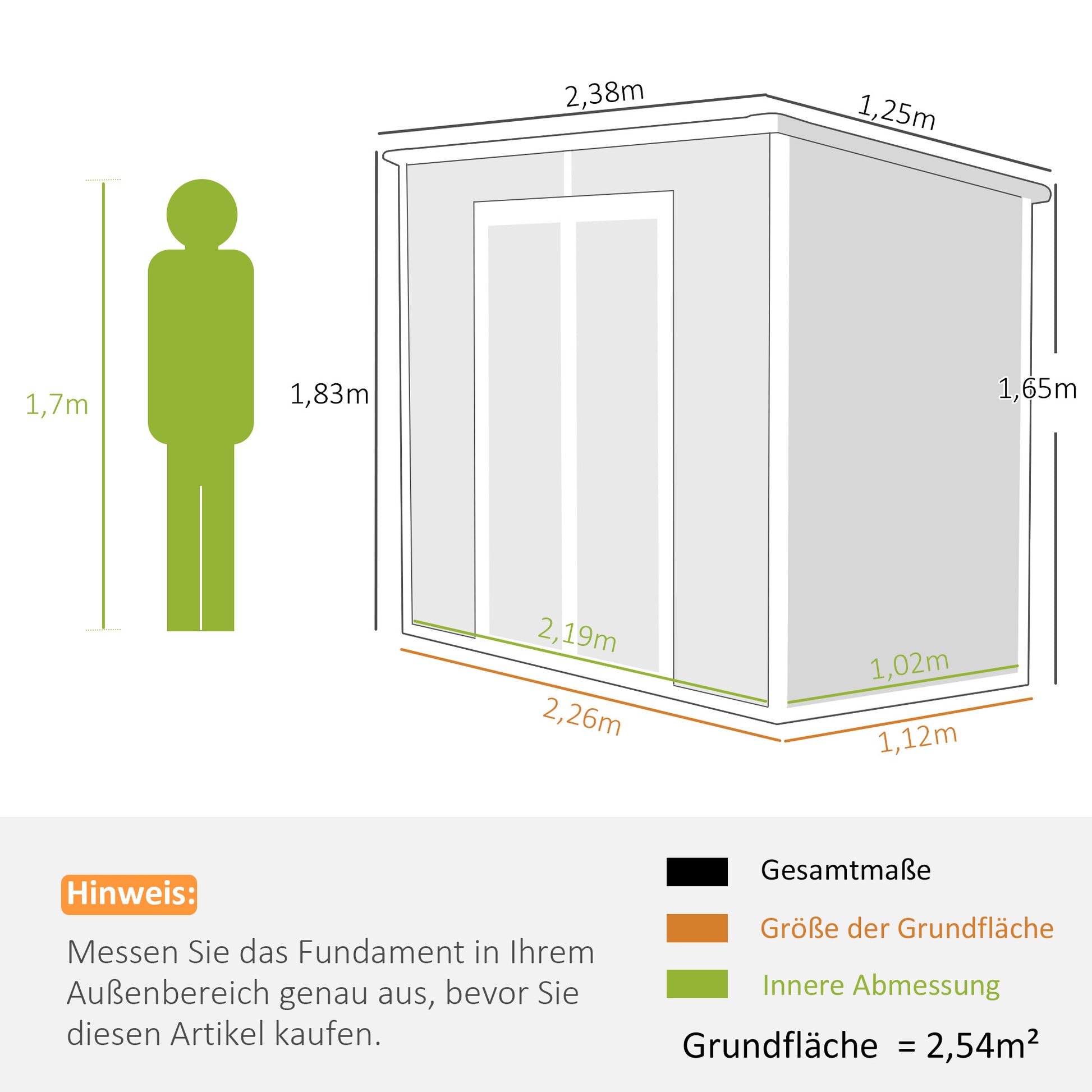 Tool Shed 2.54m², Waterproof Garden House with Floor Pent Roof, 238x125x183/165 cm, Tool Shed with Lockable Door, Window Bike Garage Garden Cabinet made of Aluminum, for Backyard, Garden, Gray