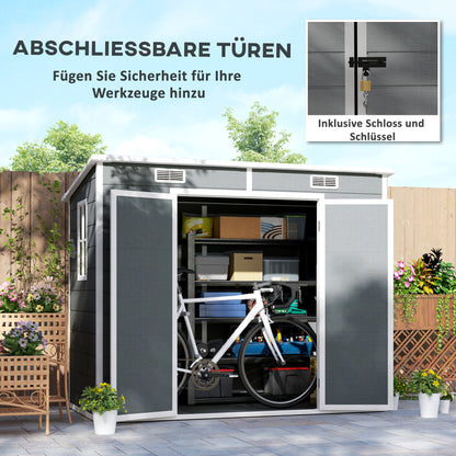 Tool Shed 2.54m², Waterproof Garden House with Floor Pent Roof, 238x125x183/165 cm, Tool Shed with Lockable Door, Window Bike Garage Garden Cabinet made of Aluminum, for Backyard, Garden, Gray
