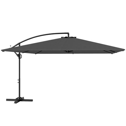 Rectangular Offset Patio Umbrella 3.6x3.9 m, Outdoor Garden Umbrella with Crank, Cross Base, Tilt and 360° Rotation, 180 g/m² Polyester Canopy, UV Protection UPF50+, Gray
