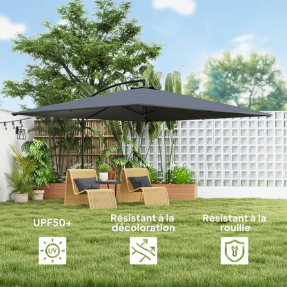 Rectangular Offset Patio Umbrella 3.6x3.9 m, Outdoor Garden Umbrella with Crank, Cross Base, Tilt and 360° Rotation, 180 g/m² Polyester Canopy, UV Protection UPF50+, Gray