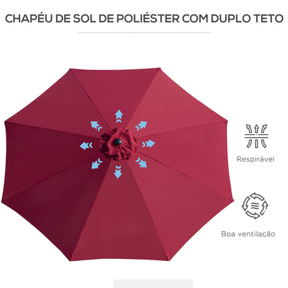 Garden Umbrella Ø295x250 cm with Crank, Outdoor Sunshade with Tilt Mechanism and Detachable Metal Post for Patio Pool Wine Red