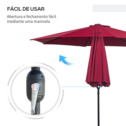 Garden Umbrella Ø295x250 cm with Crank, Outdoor Sunshade with Tilt Mechanism and Detachable Metal Post for Patio Pool Wine Red
